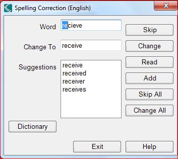 WRITING: SPELL CHECK SPELL CHECK: (Note: Kurzweil begins spell check at caret position and checks entire document) 1. Click Spell Check on Writing toolbar 2.