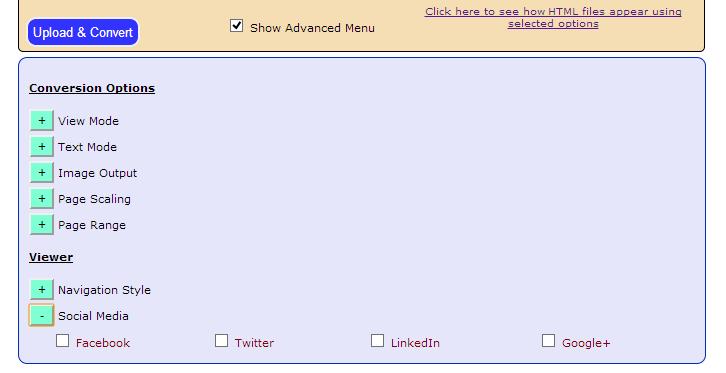 Social Media The final option available on the online converter customisation choices is Social Media For social media you have