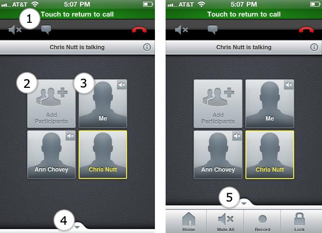 MobileMeet Technical Guide Meeting screen (iphone) The meeting screen opens in avatar view,