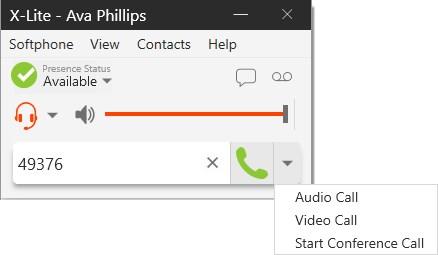 Audio and video calls Placing an audio or video call Tap Make a call or Make a video call a second time. Select Audio Call or Video Call from the drop-down menu. X-Lite makes the call.