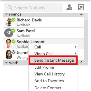 Using the context menu Use the context menu to send an IM from contacts or favorites. 1.