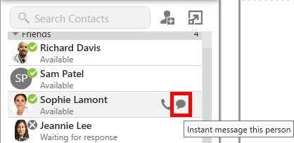 Messaging Sending an IM Using hover Hover on a contact or favorite to reveal the click-to-message icon. 1.