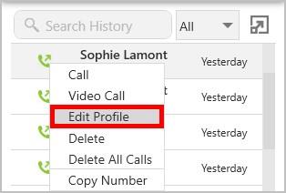 Right-click (Windows) or CONTROL+Click (Mac) on a contact and select Edit Profile (Windows) or View/Edit Profile (Mac).