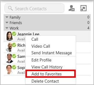 Contacts Favorites 2. Right-click (Windows) or CONTROL+Click (Mac) and select Add to Favorites, Add Group to Favorites (Windows), or Add Contacts in Group to Favorites (Mac).