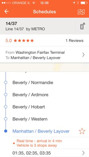 When real- time info is not available, estimated arrival times appear in black, and are based on the schedule.