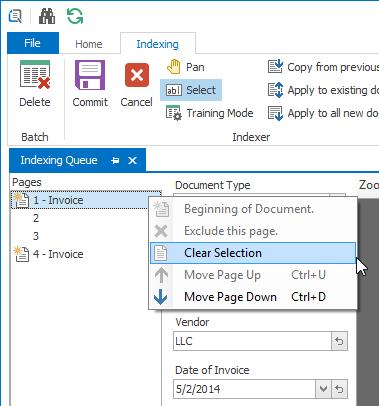 Clear Selection, as shown below, is used to deselect a page that has