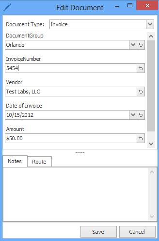 Selecting a new Document Type in the drop-down menu will refresh the screen to display the attributes applicable to the selected Document Type.