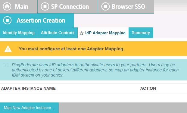 When you return to the IdP Adapter Mapping screen, click Done. This configuration is site-dependent and cannot be pre-configured.