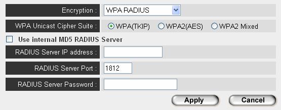 2-7-4 WPA RADIUS WPA Radius is the combination of WPA encryption method and RADIUS user authentication.
