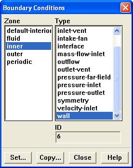 Set the boundary conditions for inner. (a) Under Zone, select inner.