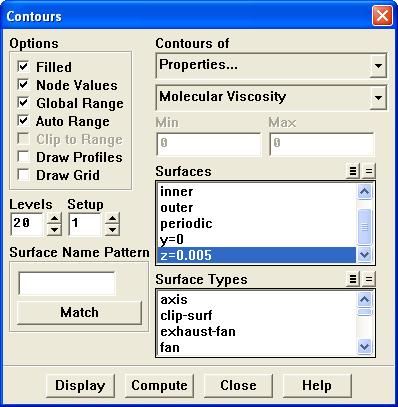 (a) Select Properties... and Molecular Viscosity in the Contours of drop-down lists.