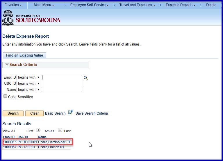 Delete an Expense Report Navigation Main Menu > Employee Self-Service > Travel and Expense > Expense Reports