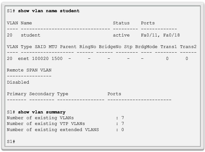 Verifying VLAN Information The show vlan command displays the VLAN
