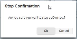 ecconnect User Guide Using ecconnect Stopping ecconnect Clicking the Stop button will permanently stop the ecconnect service and shut down the web interface.