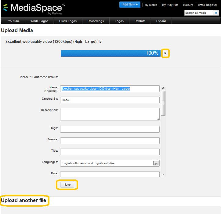 Uplading Media 4. While the file is uplading, n the Uplad Media page yu can: Enter infrmatin abut the media and click Save.