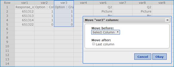 Clear column Clears all data within the column, including the column title.
