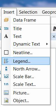 Once you are happy with the size, position, and zoom level of your map, you will need to add a legend, north arrow, and scale bar to complete your map. Add a Legend.