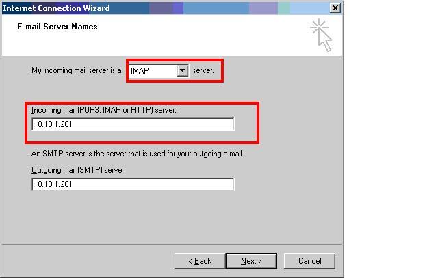 Also enter the IP address of the Incoming IMAP Mail Server. To send emails via SMTP the Outgoing Mail Server IP address must be entered.