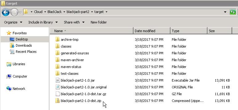 8. Examine the target directory. You will notice that.zip and.tar.gz distribution files have been generated. These are application archive files you will use to deploy to OACCS.