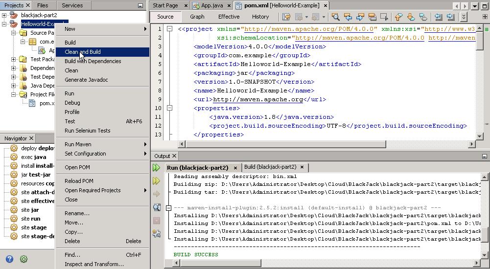 14. Right-click the Helloworld-Example project, and click Clean and Build. 15.