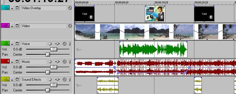 28 Track basics VideoFactory has five basic tracks that are used to lay out and organize your video project. There are two video tracks to contain the visual elements (e.g. video, images, titles) and three audio tracks for audio elements (e.