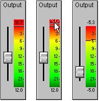 61 Clipping signal with db value Click the clipping indicator to reset the meter Adjusted fader and Reset meter Right-click to reset clip, change meter resolution, and set the meter to hold peaks and