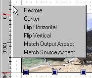 When you right-click anywhere in the Pan/Crop dialog, a shortcut menu appears: Restore returns the crop area to full frame. Center moves the crop area to the center of the frame.
