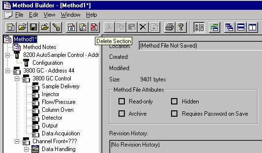 Deleting Method Sections To remove sections from a 3800 Method open the Method containing the sections you wish to remove in Method Builder.