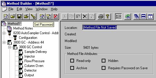 Password Protecting a Method A Method can be password protected from changes by clicking on the Set Password button on the Method Builder Toolbar or selecting