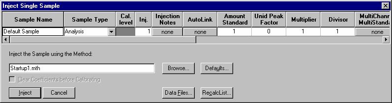 The Inject Single Sample dialog box is displayed. Enter information about the sample. Specifies the number of injections of this sample. Enter notes about the sample.