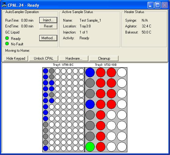 USING THE COMBI PAL AUTOSAMPLER The CPAL Status Window Last PAL Status Mini Keypad Tray View The AutoSampler Operation Parameters The left side of the window shows the Autosampler Operation