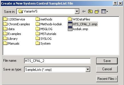 configuration. To create a SampleList in System Control, select the File New SampleList Menu Command.