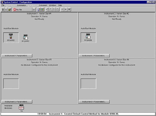Elements of the Configuration Screen After each 3800 connects to System Control, configure it in an Instrument by moving its icon from the bottom of the Configuration Window into one of the four