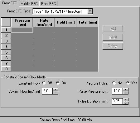 BUILDING 3800 GC METHODS Flow/Pressure Window Constant Column Flow for Type 1 EFC Constant Column Flow mode for Type 1 EFC is enabled in the Flow/Pressure window.