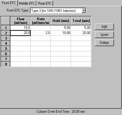 Type 3 EFC (for 1041/1061 Injectors) If you indicate that a Type 3 EFC is installed, a flow ramp spreadsheet will appear.