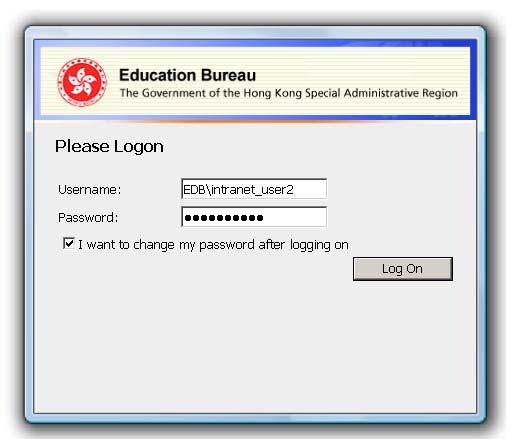 For School users without EDB Portal Account 1. Logon EDB Intranet through the link [Access to EDB Intranet by non EDB Portal Users] on the EDB Portal Logon Page (https://portal.edb.gov.hk). 2.