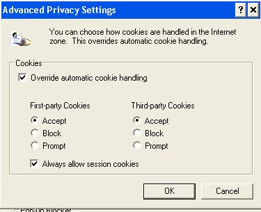 Select [Accept] for both options of [First-party Cookies] and