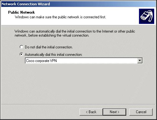 6. On the Destination Address screen, enter the host name or IP address of the VPN 3000 Concentrator, and click Next. 7.