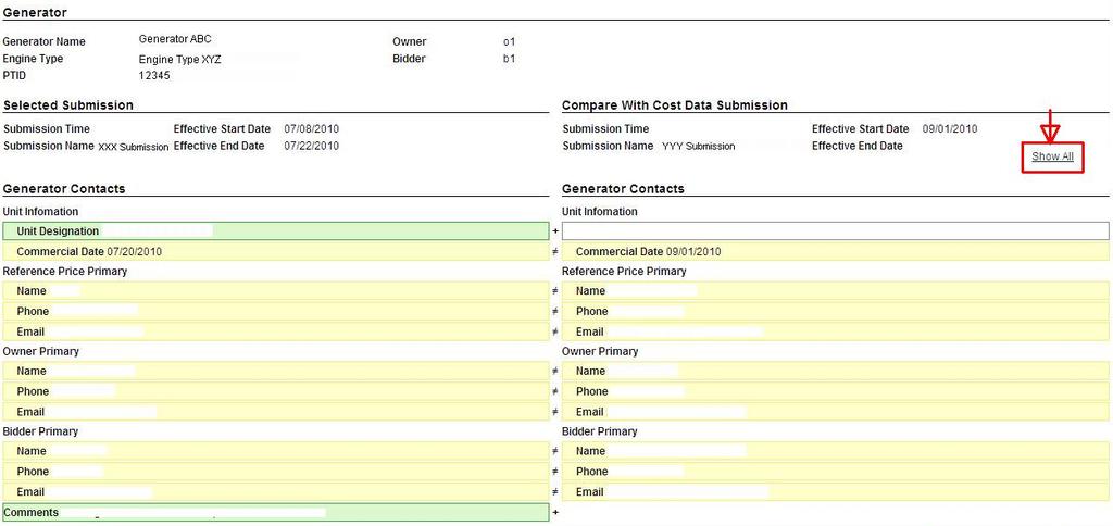 Figure 3-45 Other Cost Data Submissions on Compare Cost Data Page The RLS application compares the cost data and displays the data side by side (Figure 3-46).