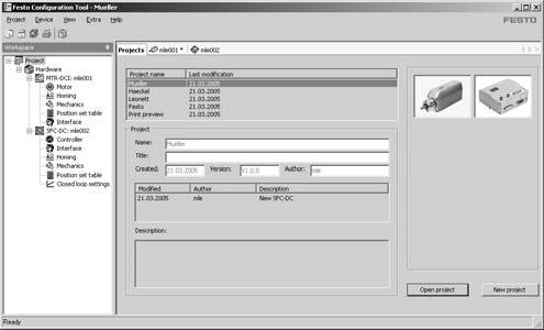 Motor controller SFC DC FCT software Festo Configuration Tool Software platform for electrical drives from Festo Mechanical reference positions and