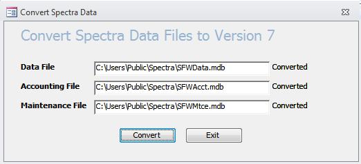 This needs to be done on the first workstation only. Subsequent installations will find the converted data files. APPLY PATCHES TO THE CURRENT VERSION OF SPECTRA Once Spectra 7.