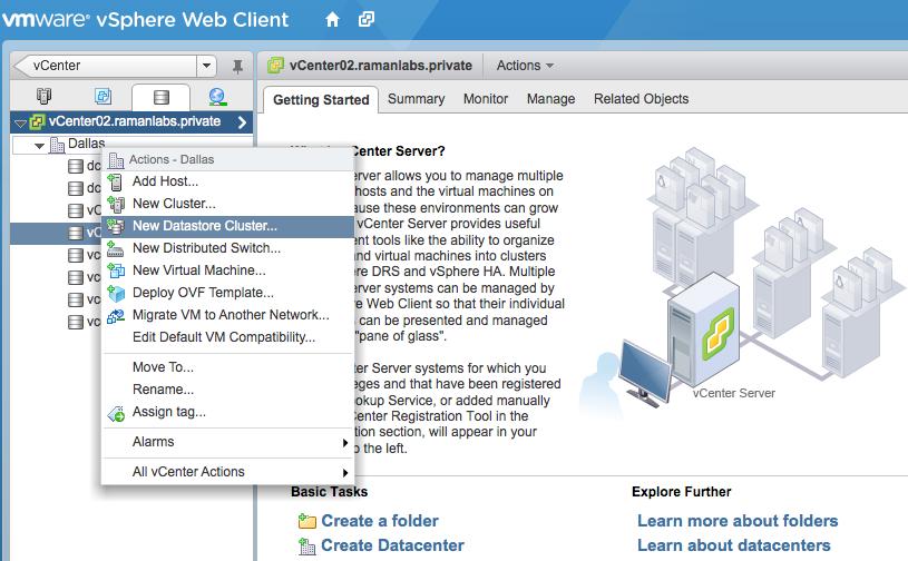 5.2.3.1. Implementation As an example, create Storage DRS clusters in the vsphere domain.
