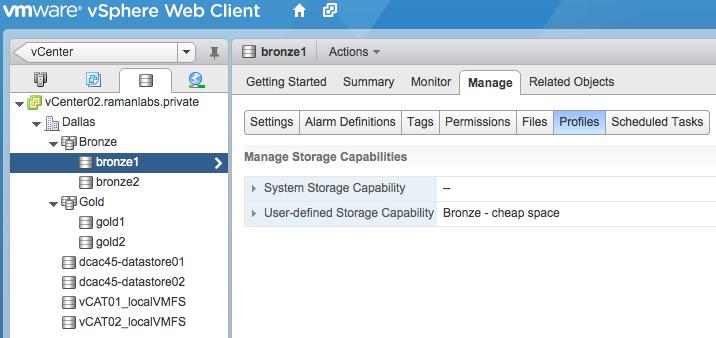3. For each of the four datastores, click the datastore and assign a storage capability. 4.