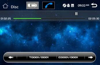 Touch Screen Menu You will not see any buttons while DVD is played, buttons will appear when you tap on TFT screen.