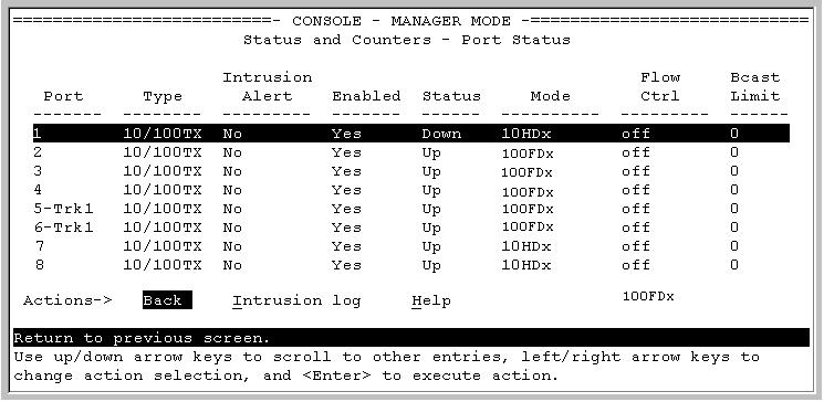 Optimizing Port Usage Through Traffic Control and Port Trunking Viewing Port Status and Configuring Port Parameters Menu: Viewing Port Status and Configuring Port Parameters From the menu interface,