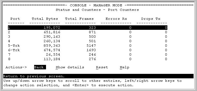 Monitoring and Analyzing Switch Operation Status and Counters Data Menu Access to Port and Trunk Statistics To access this screen from the Main Menu, select: 1. Status and Counters... 4.