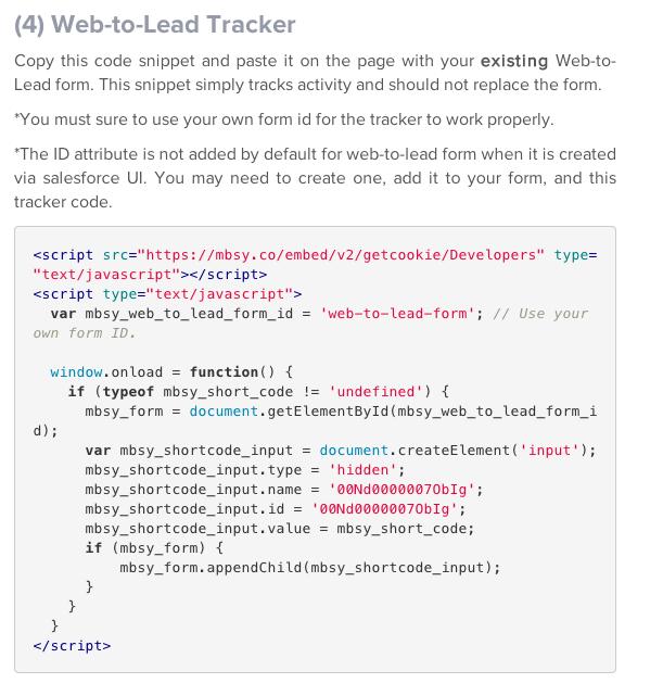 Adding the Web-to-Lead Tracker 1. Copy the Web-to-Lead tracking code and paste it on the page with your existing web-to-lead form. 2.