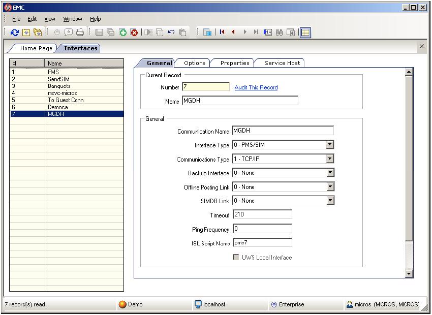 Adding an Interface 3 Configuring the Simphony Server To configure the server, you must add a new interface. 1. In the Enterprise Management Console, go to the Interfaces tab and select MGDH. 2.