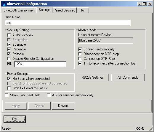 Now you can configure RS232 Settings as needed. When finished click Exit.