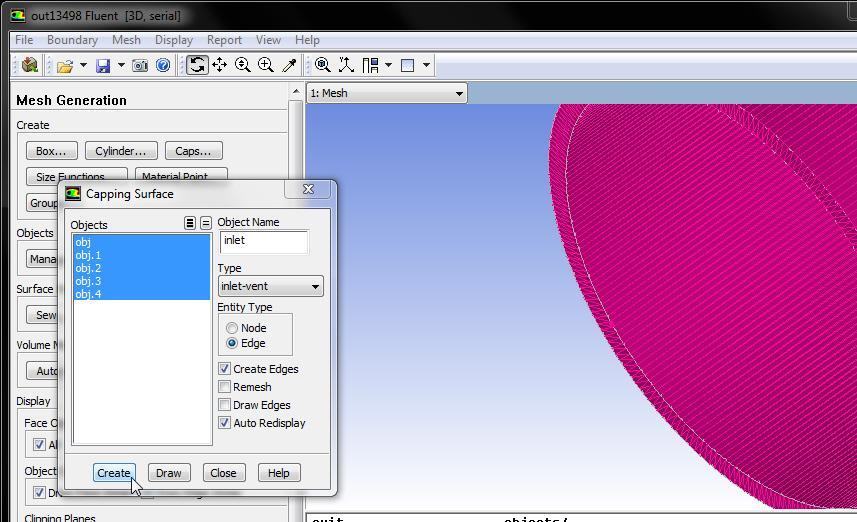 Remesh Now select a circumfirential Edge of the pipe in GUI with RMB Click Create A capping surface will